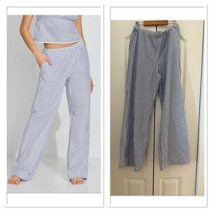 Garage Blue & White Striped Wide-Leg Pants